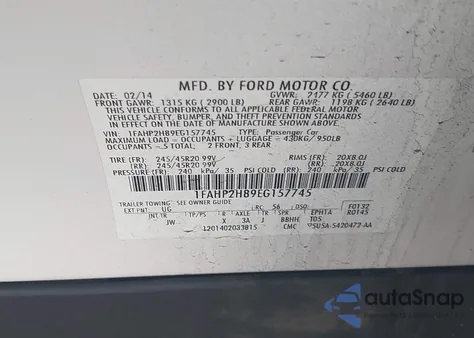 2014 Ford Taurus Sel из США, поврежденный, VIN 1FAHP2H89EG157745